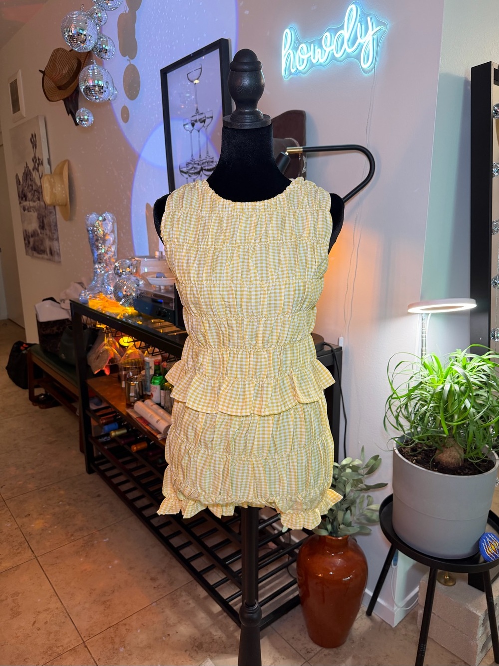 Smocked Yellow Gingham Ruffle Mini 2Piece Set